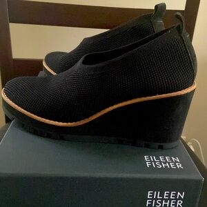 Eileen Fisher Marie Black Wedge Loafers 6.5 like new with box